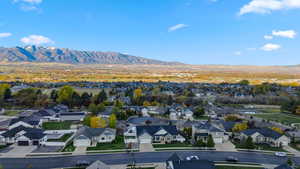 Aerial perspective of suburban area featuring mountains