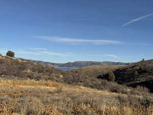 View of mountain background with a large body of water