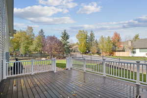 Wooden deck featuring a fenced backyard