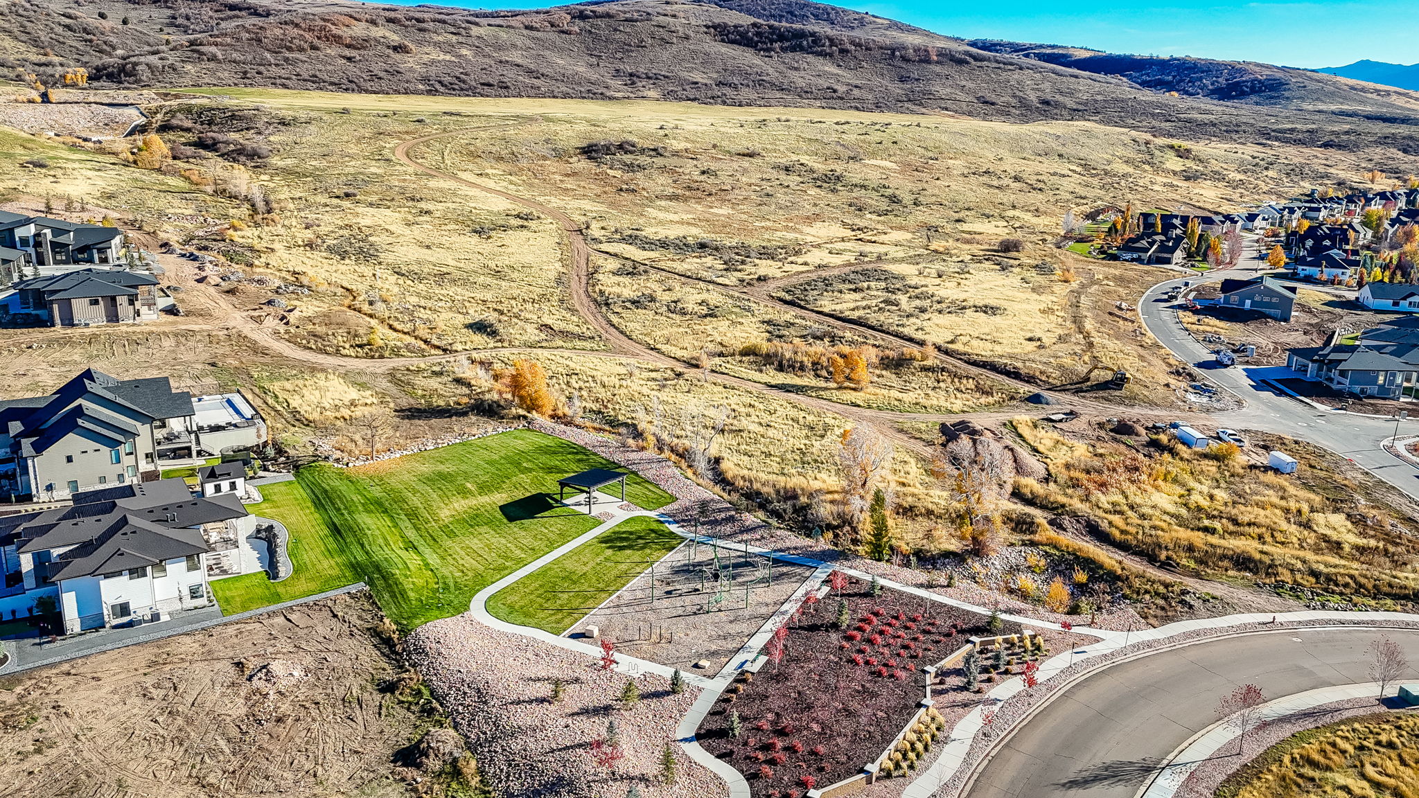 Aerial perspective of suburban area