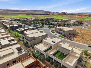 Drone / aerial view of a mountainous background