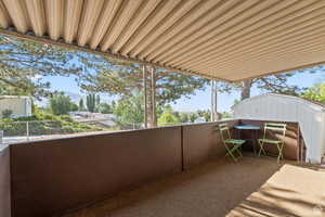 Patio / terrace featuring a mountain view