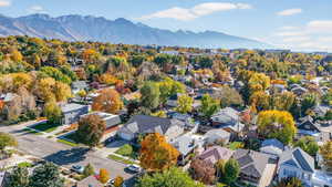 Aerial perspective of suburban area featuring mountains
