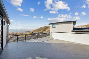 View of patio featuring a mountain view