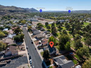 Aerial perspective of suburban area featuring mountains