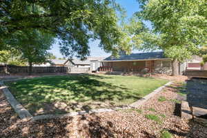 Rear view of house featuring a fenced backyard