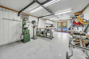 Garage with french doors