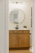 Bathroom featuring vanity and light wood-type flooring