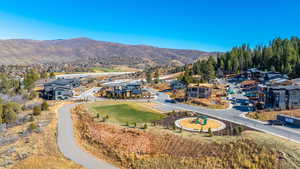 Aerial perspective of suburban area featuring mountains