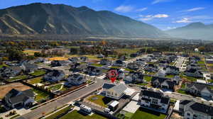 Aerial perspective of suburban area featuring mountains