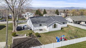 Aerial perspective of suburban area with mountains