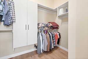 Spacious closet with light wood-style flooring