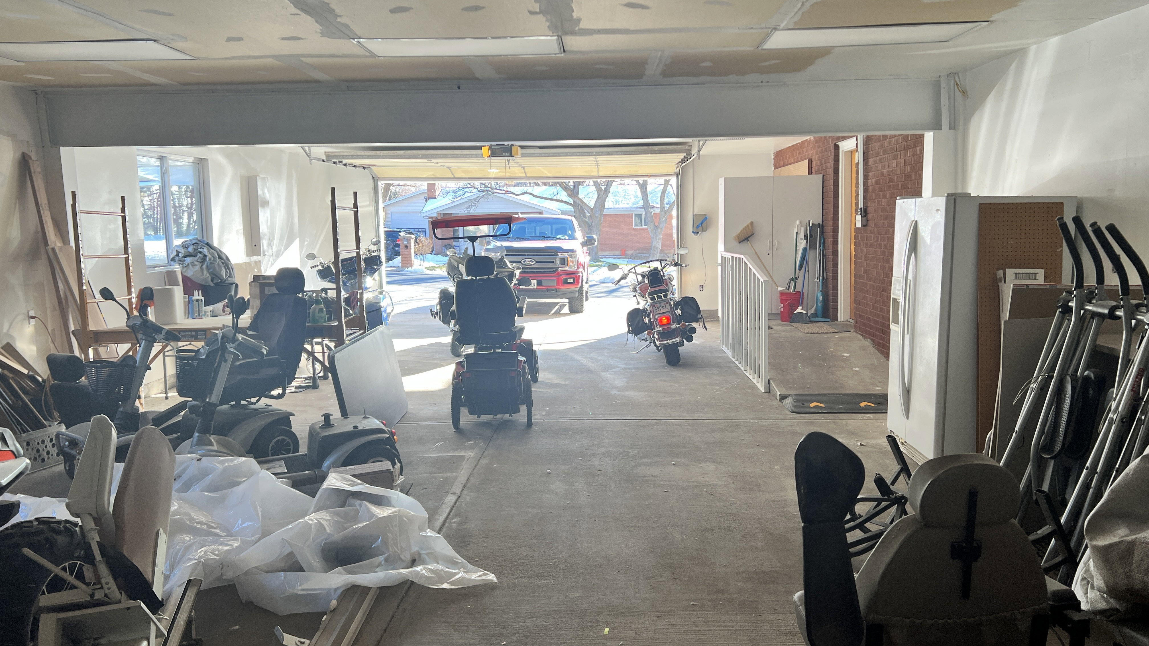 Garage with fridge with ice dispenser