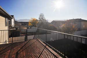 Balcony featuring a mountain views