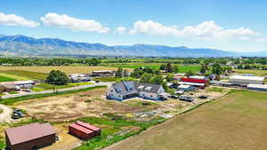 Overview of rural landscape with mountains