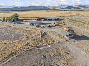 Overview of rural landscape with a mountainous background
