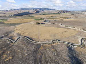 Overview of rural landscape with mountains