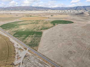 Overview of rural landscape with mountains