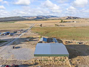 Overview of rural landscape with mountains