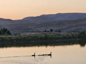 View of mountain background with a large body of water