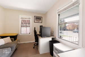 Office area with light carpet