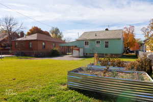 Rear view of property with a vegetable garden