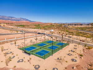 Aerial view of mountains and a desert landscape