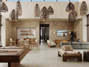 Community lobby with a towering ceiling