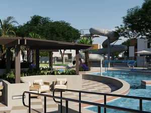 View of home's community featuring a patio and a swimming pool