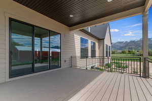Wooden deck with a mountain view