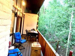 Covered balcony off kitchen and living room on first level