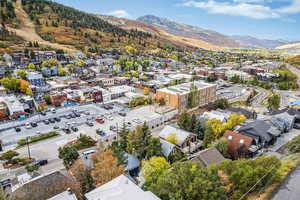 Bird's eye view of a mountainous background