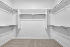 Spacious closet with light carpet