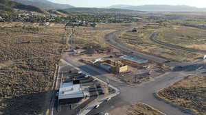 Aerial overview of property's location with mountains