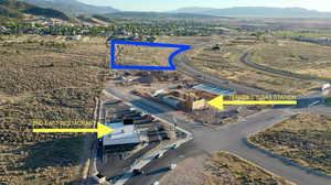 Bird's eye view of a mountainous background