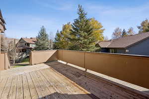 Wooden terrace with a residential view