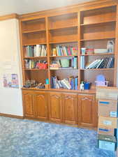 Detailed view of book shelves