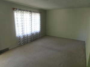 Spare room featuring carpet and a textured ceiling