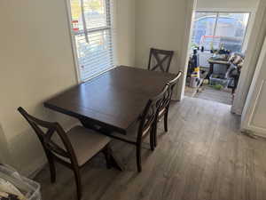 Dining space featuring light wood-type flooring