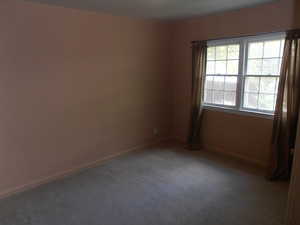 Carpeted spare room featuring baseboards