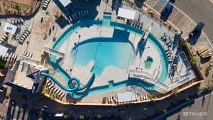 Drone / aerial view of a pool