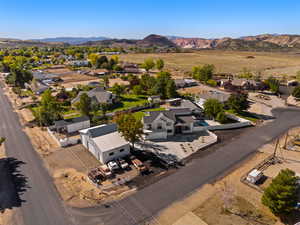 Aerial view of residential area featuring mountains