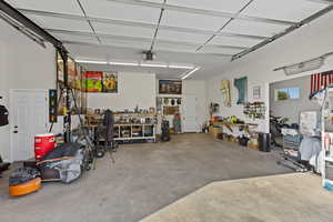 Garage with a workshop area