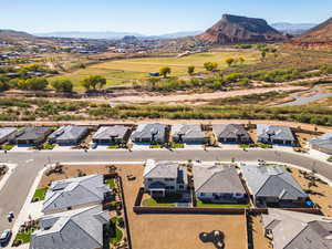 Aerial perspective of a home across from the Virgin River Trail