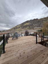 Wooden terrace with a mountain view