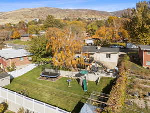 Aerial perspective of suburban area with mountains