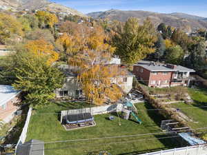Aerial perspective of suburban area with mountains