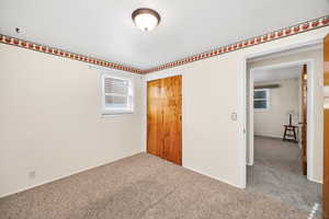 Unfurnished bedroom featuring carpet floors, a closet, and multiple windows