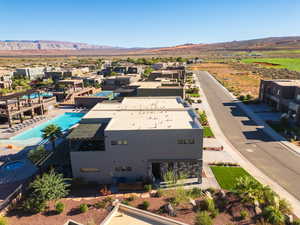 Aerial perspective of amenities featuring mountains & golf course