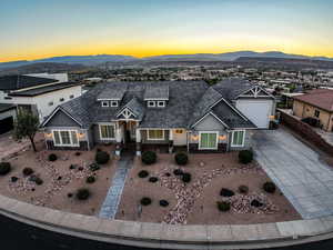 Aerial view at dusk of a mountain view